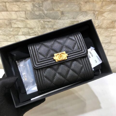 CHANEL 原单进口球纹 短三折钱夹 A80734黑色金扣