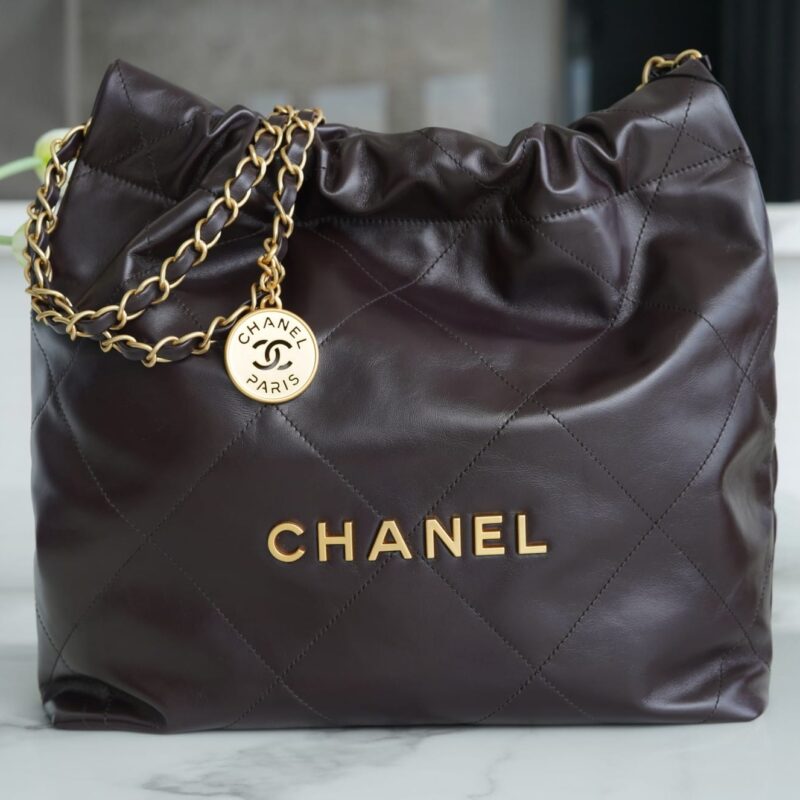 CHANEL 22 小号手袋 AS3260巧克力色/金扣
