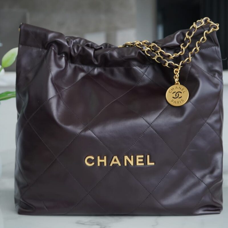 CHANEL 22 手袋 AS3261巧克力色/金扣