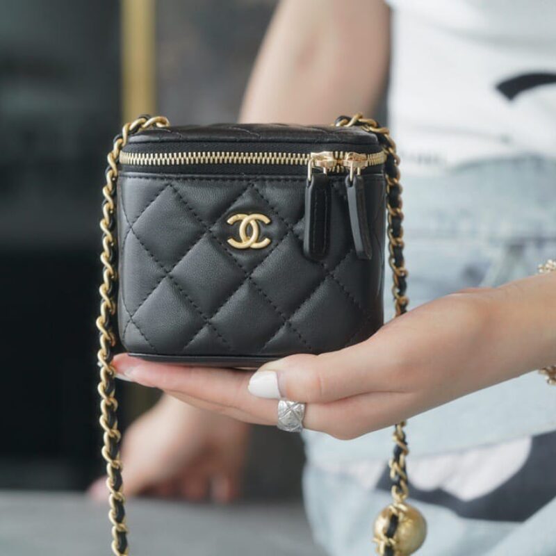 CHANEL 正品皮小金球Mini盒子包 AP1447黑色