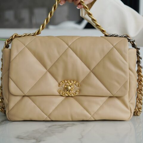 CHANEL 中号30CM 19BAG AS1161杏色金扣