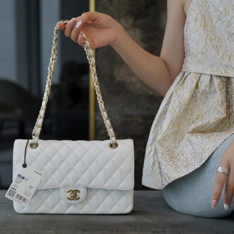 CHANEL CF Classic flap 25CM 正品皮口盖包 A01112白色