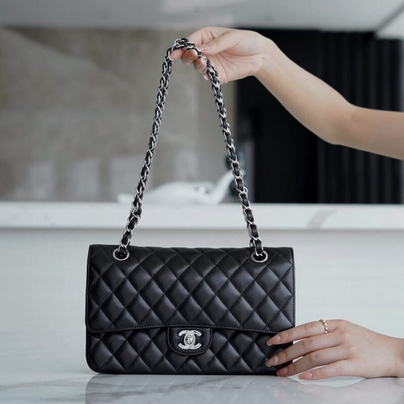 CHANEL CF Classic flap 25CM 正品皮口盖包 A01112黑色/银扣