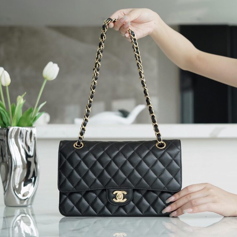 CHANEL CF Classic flap 25CM 正品皮口盖包 A01112黑色/金扣