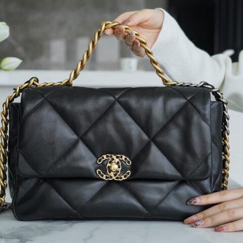 CHANEL 中号30CM 19BAG AS1161黑色金扣