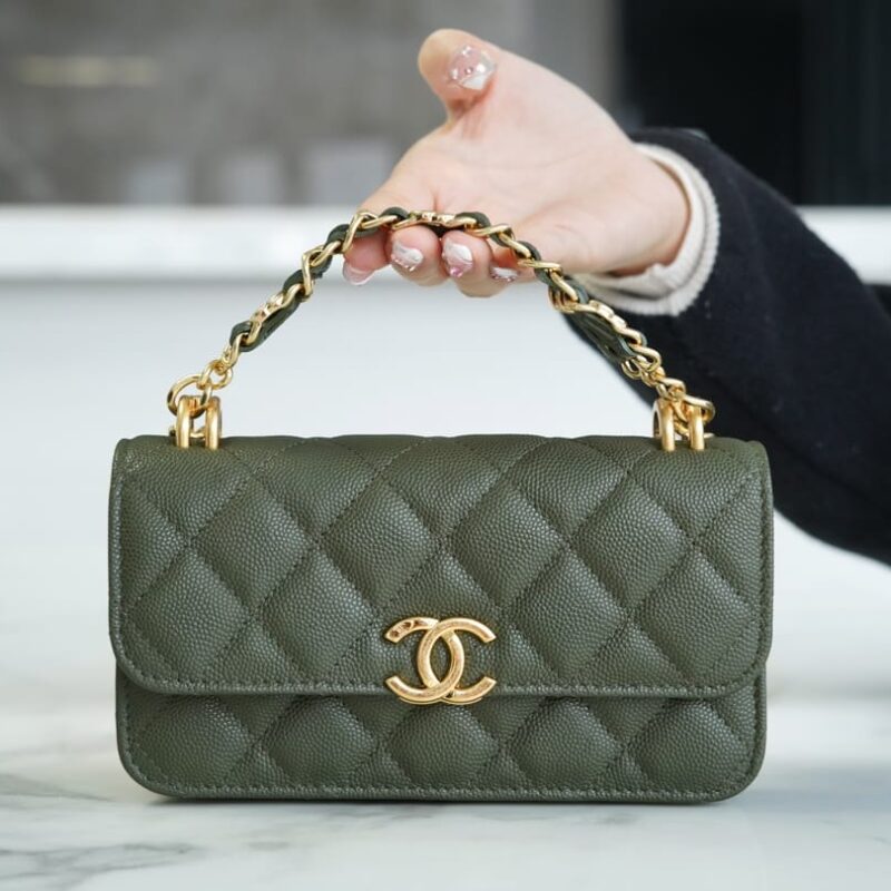 CHANEL 22K 新款链条Mini WOC手机包 AP3021古巴绿