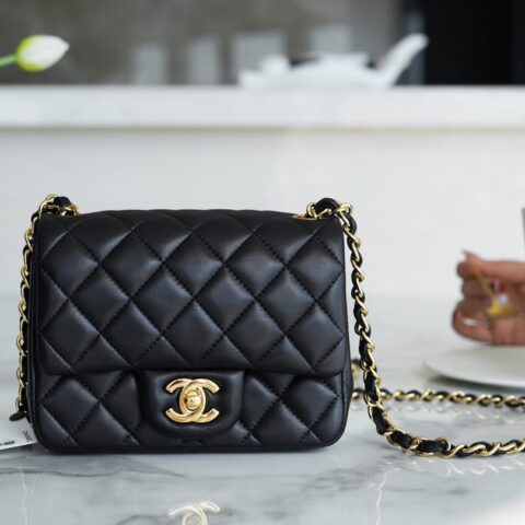 CHANEL CF Classic Flap 正品皮羊皮方胖子经典口盖包 A01115黑色/金扣