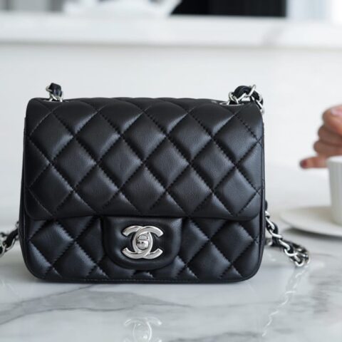 CHANEL CF Classic Flap 正品皮羊皮方胖子经典口盖包 A01115黑色/银扣