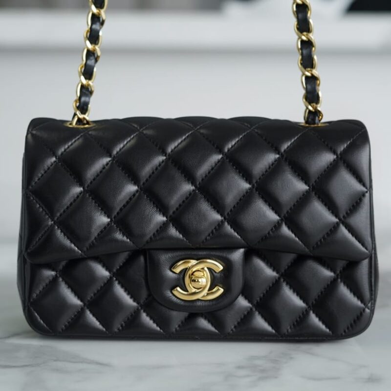 CHANEL Classic Flap CF20CM 正品皮羊皮口盖包 A01116黑色/金扣