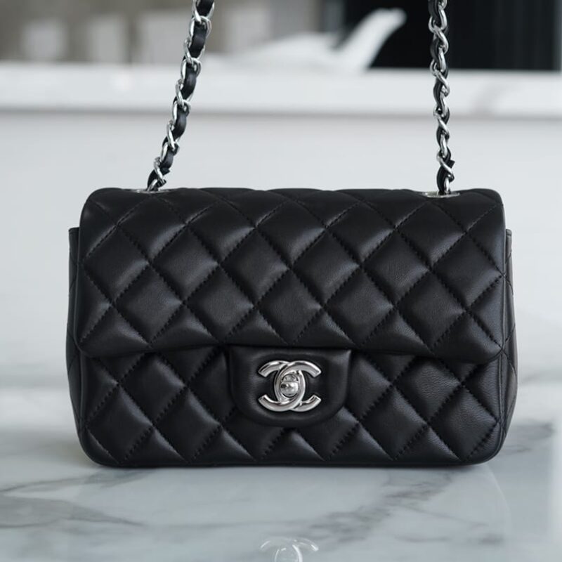 CHANEL Classic Flap CF20CM 正品皮羊皮口盖包 A01116黑色/银扣