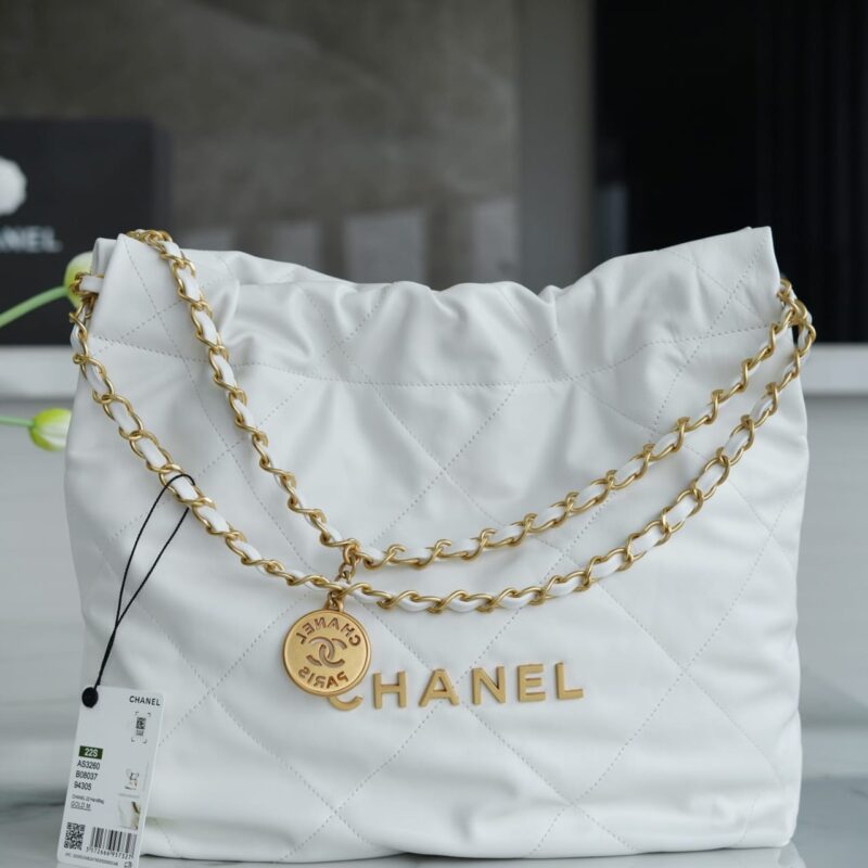 CHANEL 22 小号手袋 AS3260白色金扣