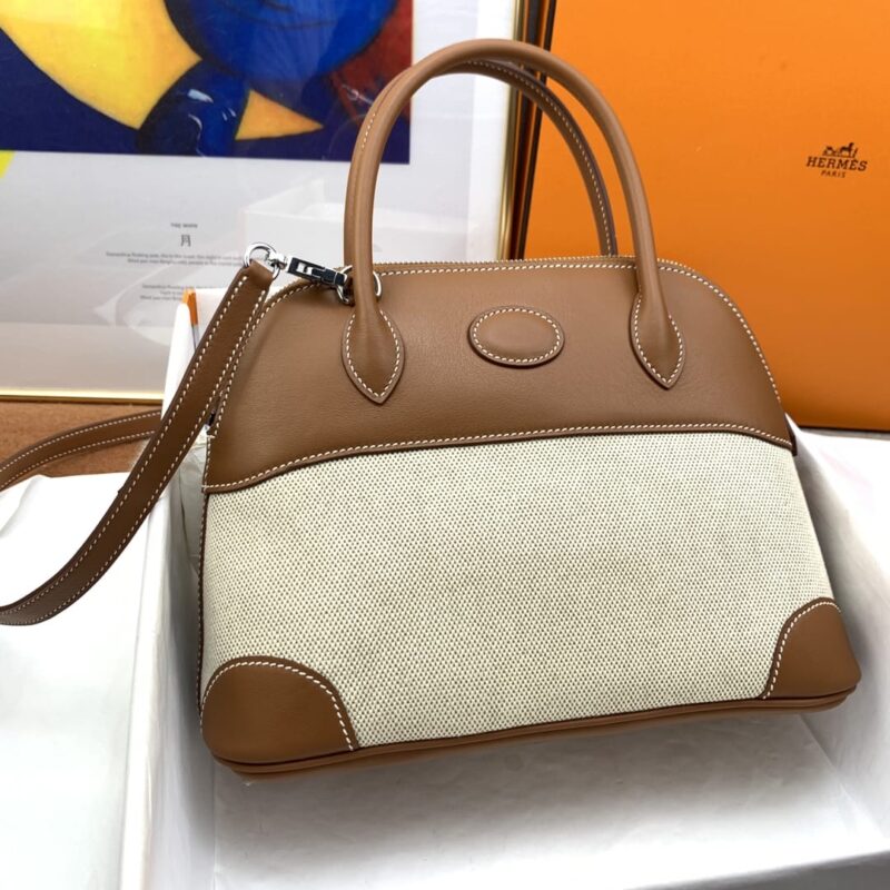 Hermès bolide 27cm 帆布拼swift 金棕 银扣