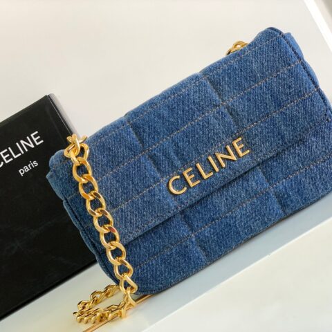 CELINE赛琳绗缝牛仔布革链条肩背包111273