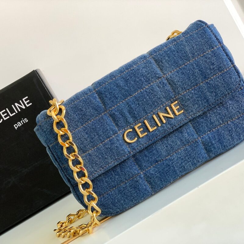 CELINE赛琳绗缝牛仔布革链条肩背包111273