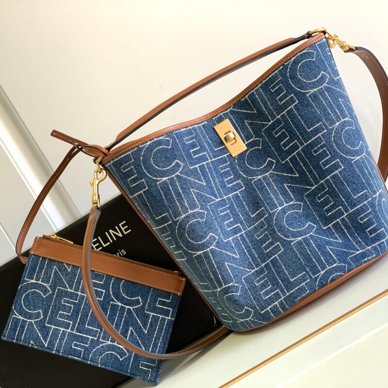 CELINE赛琳BUCKET 16 CELINE通体印花牛仔布水桶包195573