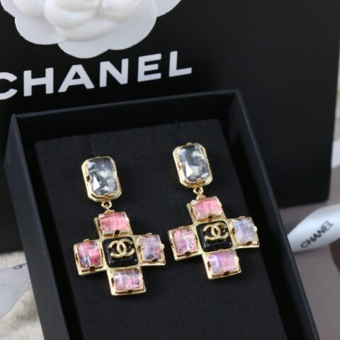 新款☑️CHANEL香奈儿c2双c粉钻十字耳钉耳环