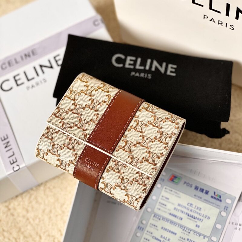 CELINE赛琳小号标志印花羊皮革三折钱包10D57