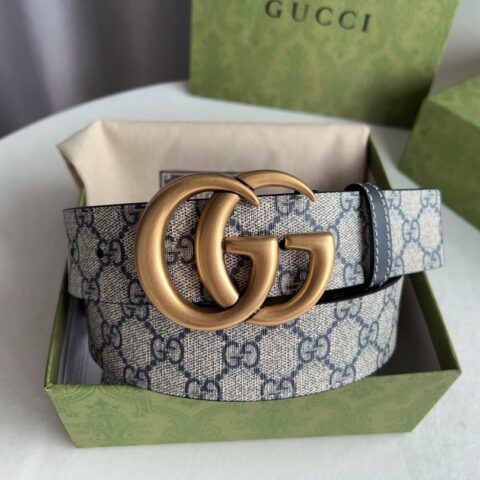 Gucci古驰   GG Supreme双G带扣腰带4.0cm