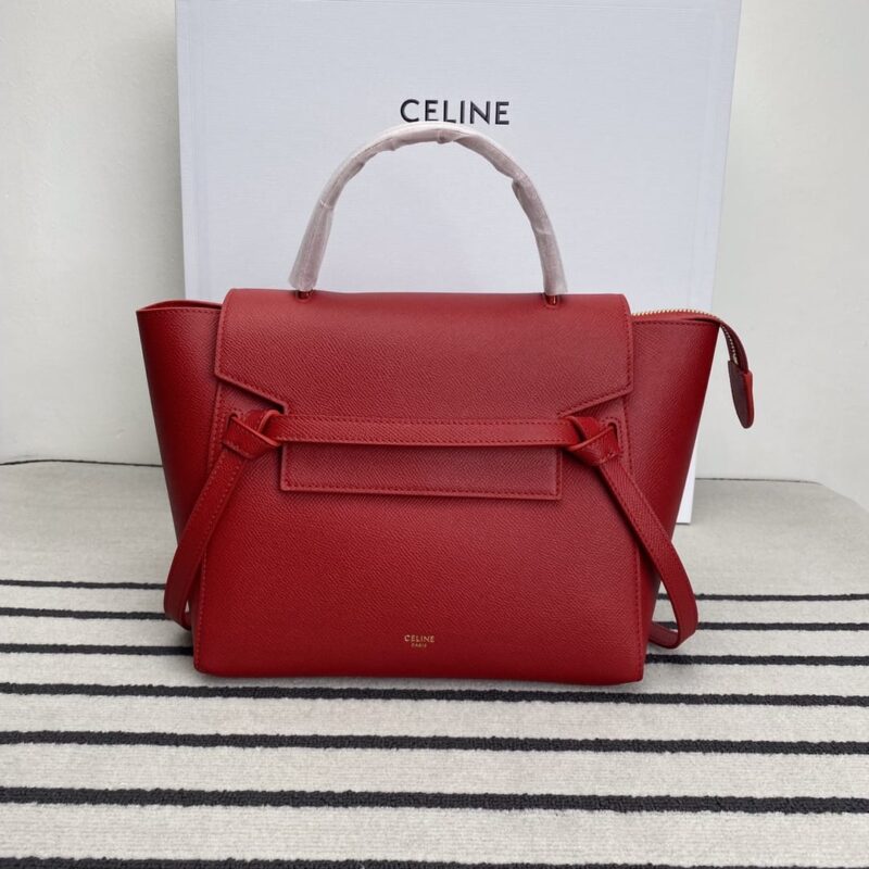 CELINE赛琳大红掌纹BELT MICRO超小号粒面小牛皮手袋189153