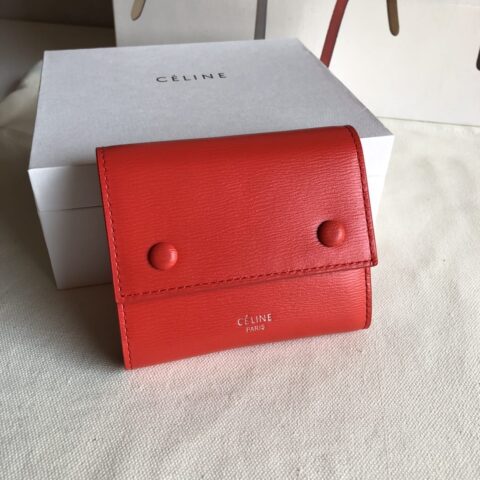 CELINE赛琳桔红水波纹三折钱包01462
