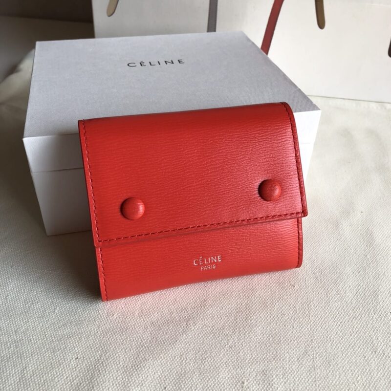 CELINE赛琳桔红水波纹三折钱包01462