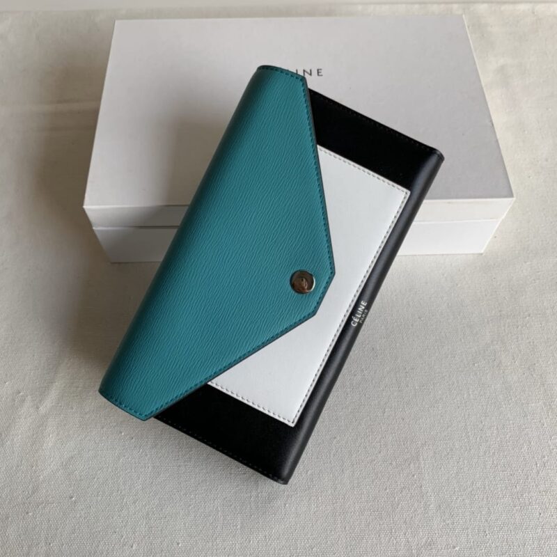 CELINE赛琳浅兰牙签纹三折钱夹0136