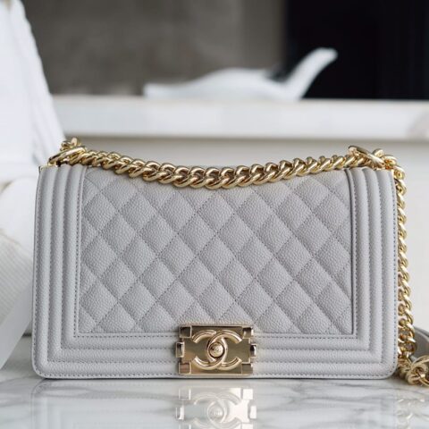 CHANEL 进口定制鱼子酱小牛皮 Leboy 25 口盖包 A67086灰色