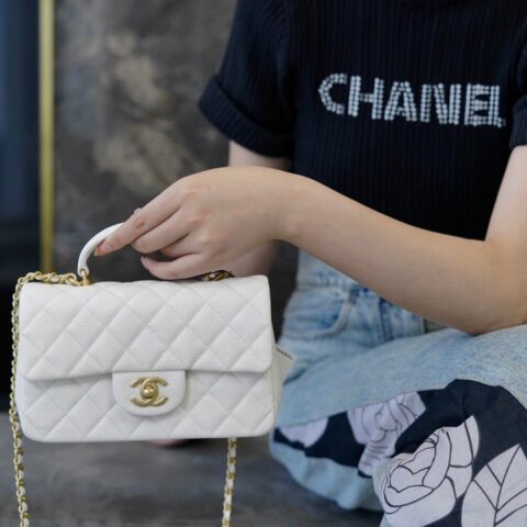 CHANEL 2021ss春夏新款手柄CF Mini 口盖包 AS2431白色