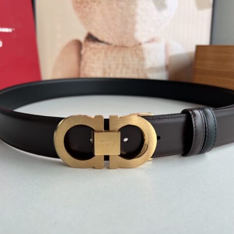 Ferragamo菲拉格慕   精钢8字金属夹扣头层牛皮男士3.5cm腰带