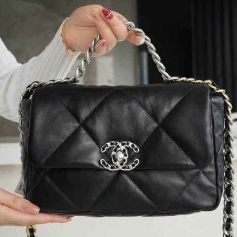 CHANEL 小号 19BAG AS1160黑色/银扣