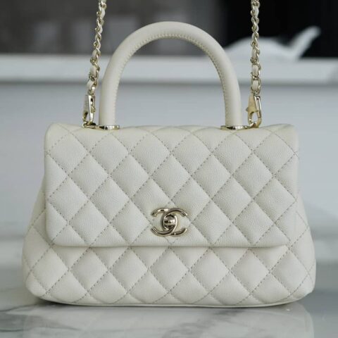 CHANEL CoCo handle 24cm 米白浅金小号手提包 A92990