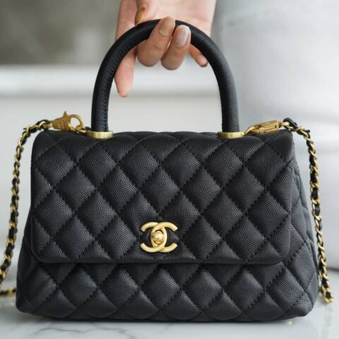 CHANEL CoCo handle 24cm 新款牛皮手柄小号手提包 A92990黑色/金扣