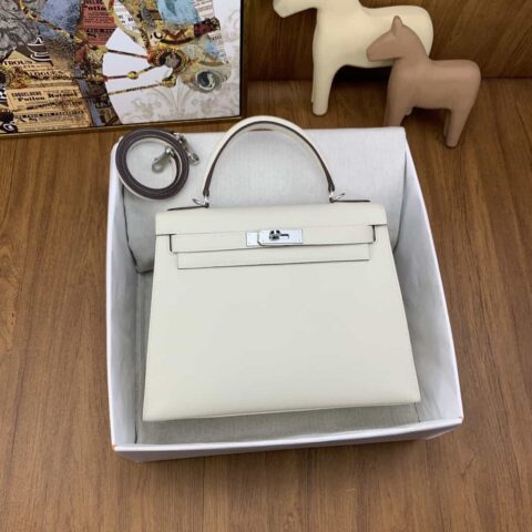 Hermès Kelly Epsom 28cm i2奶油白 银扣