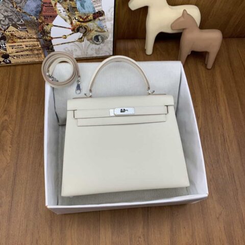 Hermès Kelly Epsom 28cm 10奶昔白 银扣