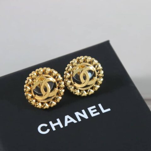 新款☑️CHANEL香奈儿金色双c圆形爱心桃心耳钉耳环