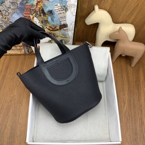 Hermès 新款猪鼻子菜篮子18cm in the loop 89黑色 银扣