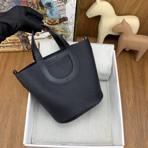 Hermès 新款猪鼻子菜篮子18cm in the loop 89黑色 金扣