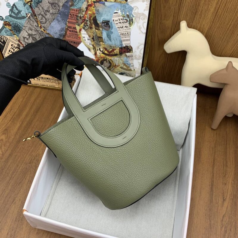 Hermès 2023新款猪鼻子菜篮子18cm in the loop 鼠尾草绿 金扣