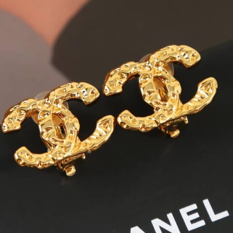 新款☑️CHANEL香奈儿中古金色双c耳夹耳环