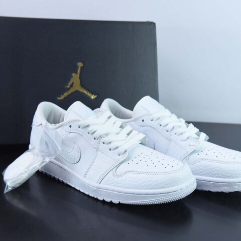 NK Air Jordan 1 Low Golf"Croc Pack"AJ1乔丹一代高尔夫版系列低帮经典复古文化休闲运动鞋“全白鳄鱼纹”DD9315-110