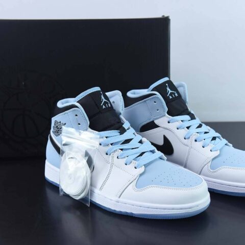 Nike Air Jordan 1 Mid GS"White/Black/Ice Blue"AJ1乔丹“白黑冰蓝”货号：DV1308-104