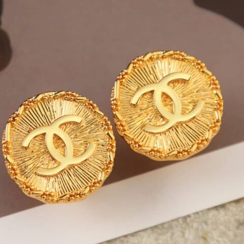 新款☑️CHANEL香奈儿双c金色中古圆形耳夹耳环