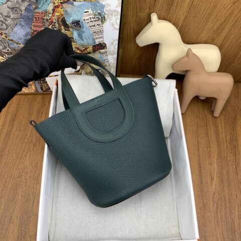 Hermès 猪鼻子菜篮子18cm in the loop 6O松柏绿 银扣