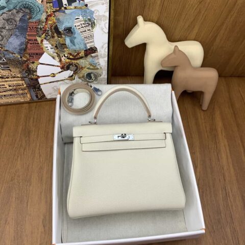 Hermès Kelly togo 25cm 10奶昔白 银扣