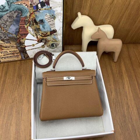 Hermès Kelly togo 25cm 37 金棕 银扣