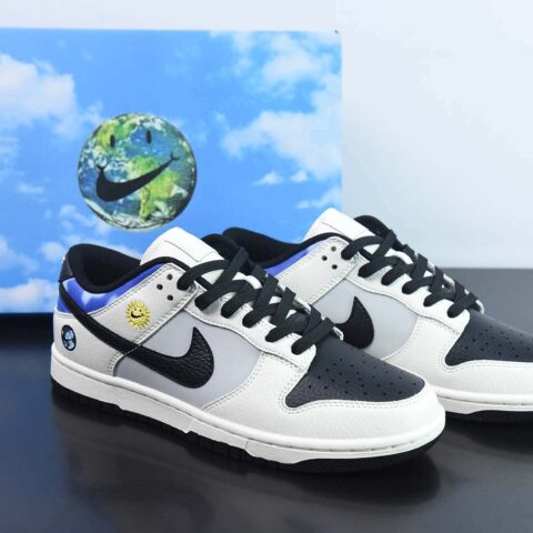 Nike By You SB Dunk Low Retro SP扣篮系列低帮休闲运动滑板板鞋“皮革米白黑天空蓝”货号：BB1609-112