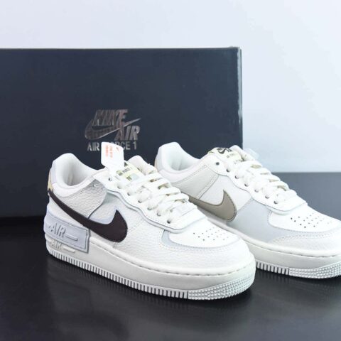 Air Force 1 Shadow"Python"空军一号轻量增高低帮百搭板鞋“蛋糕奶米白深棕鸳鸯钩子”货号：FD0804-100
