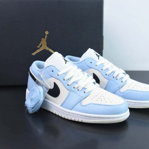 NK Air Jordan 1 Low GS"Ice Blue Black"AJ1乔丹一代低帮经典复古文化休闲运动篮球鞋“冰淇淋蓝米白黑”货号：554723-401