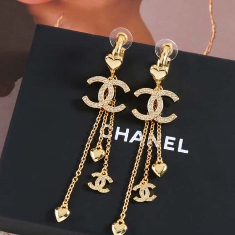 新款☑️CHANEL香奈儿c3金色双c流苏爱心桃心耳钉耳环