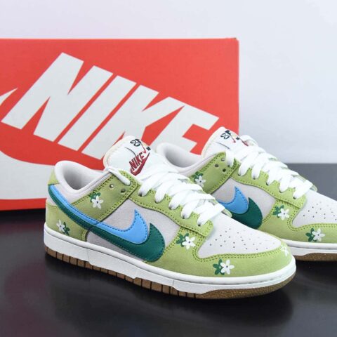 SB Dunk Low SE"85 扣篮系列低帮休闲运动滑板板鞋“花朵苹果绿浅灰深绿蓝双钩” 货号：DO9457-125
